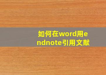 如何在word用endnote引用文献