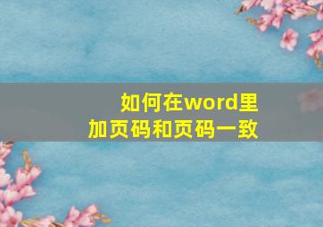 如何在word里加页码和页码一致