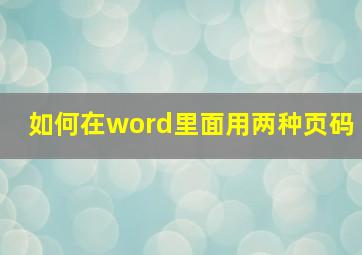 如何在word里面用两种页码