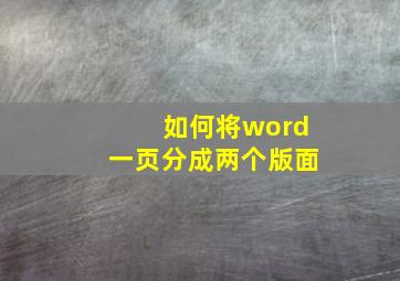 如何将word一页分成两个版面