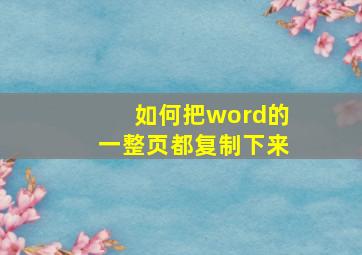 如何把word的一整页都复制下来