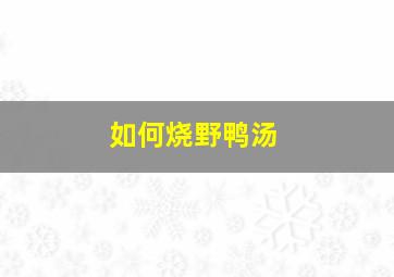 如何烧野鸭汤