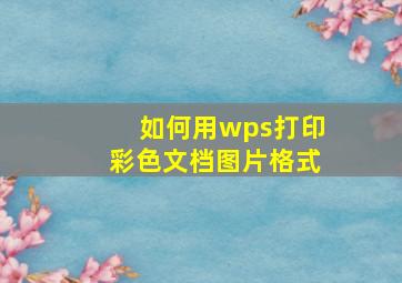 如何用wps打印彩色文档图片格式