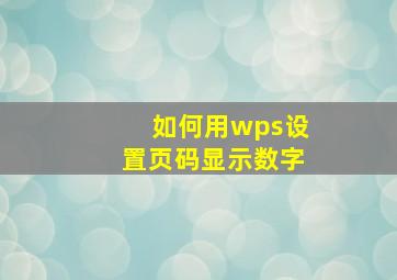 如何用wps设置页码显示数字