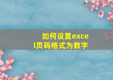 如何设置excel页码格式为数字