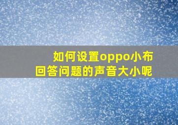 如何设置oppo小布回答问题的声音大小呢