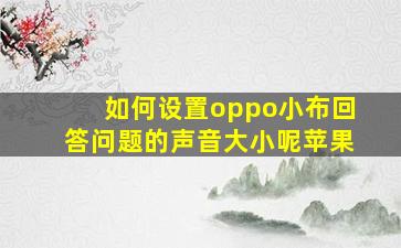 如何设置oppo小布回答问题的声音大小呢苹果