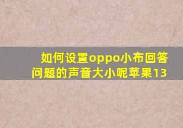 如何设置oppo小布回答问题的声音大小呢苹果13