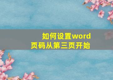 如何设置word页码从第三页开始