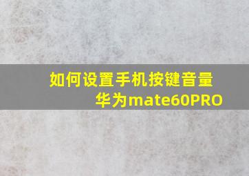 如何设置手机按键音量华为mate60PRO