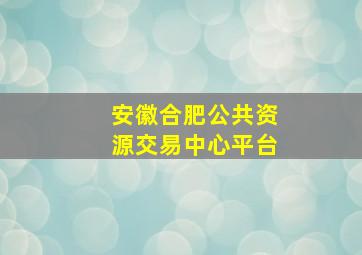 安徽合肥公共资源交易中心平台