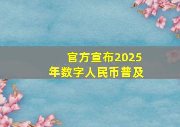 官方宣布2025年数字人民币普及