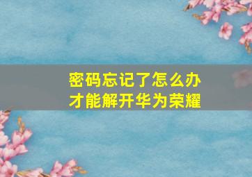 密码忘记了怎么办才能解开华为荣耀