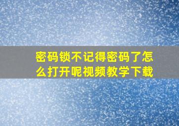 密码锁不记得密码了怎么打开呢视频教学下载