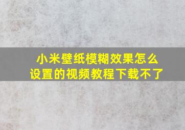 小米壁纸模糊效果怎么设置的视频教程下载不了