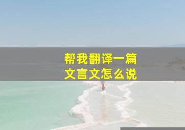 帮我翻译一篇文言文怎么说