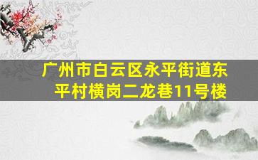 广州市白云区永平街道东平村横岗二龙巷11号楼