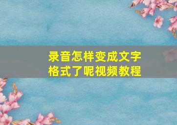 录音怎样变成文字格式了呢视频教程