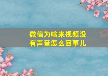 微信为啥来视频没有声音怎么回事儿