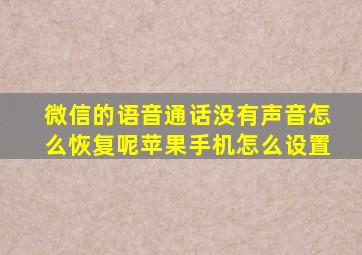 微信的语音通话没有声音怎么恢复呢苹果手机怎么设置