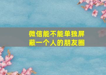 微信能不能单独屏蔽一个人的朋友圈