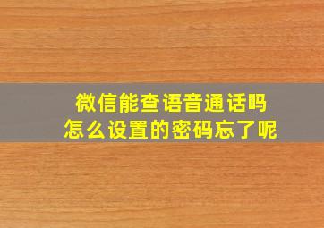 微信能查语音通话吗怎么设置的密码忘了呢