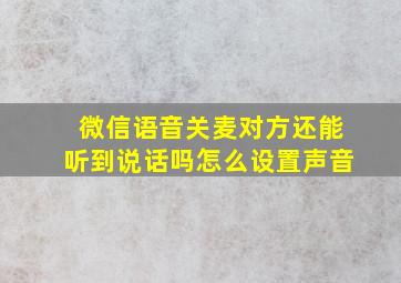 微信语音关麦对方还能听到说话吗怎么设置声音