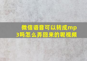 微信语音可以转成mp3吗怎么弄回来的呢视频