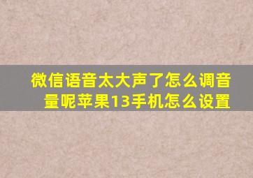 微信语音太大声了怎么调音量呢苹果13手机怎么设置