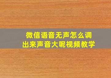 微信语音无声怎么调出来声音大呢视频教学