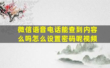 微信语音电话能查到内容么吗怎么设置密码呢视频