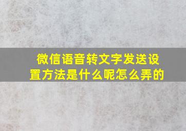 微信语音转文字发送设置方法是什么呢怎么弄的