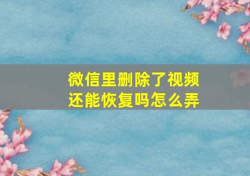 微信里删除了视频还能恢复吗怎么弄