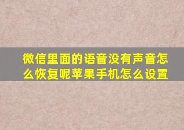 微信里面的语音没有声音怎么恢复呢苹果手机怎么设置