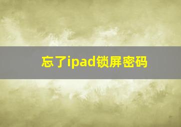 忘了ipad锁屏密码