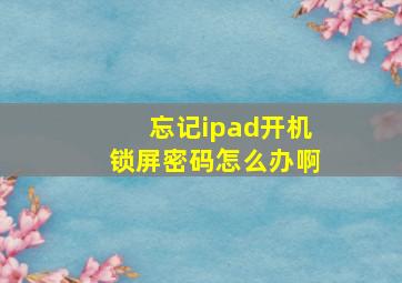 忘记ipad开机锁屏密码怎么办啊