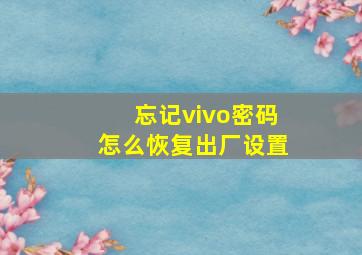 忘记vivo密码怎么恢复出厂设置