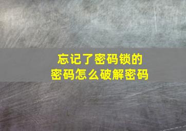 忘记了密码锁的密码怎么破解密码