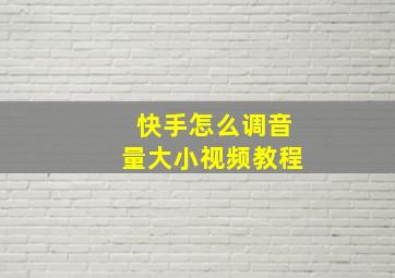 快手怎么调音量大小视频教程