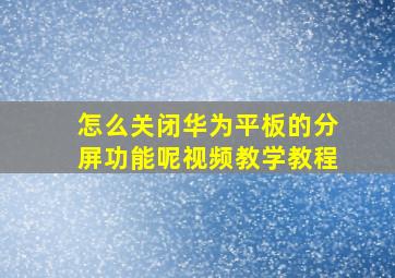 怎么关闭华为平板的分屏功能呢视频教学教程