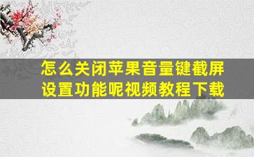 怎么关闭苹果音量键截屏设置功能呢视频教程下载