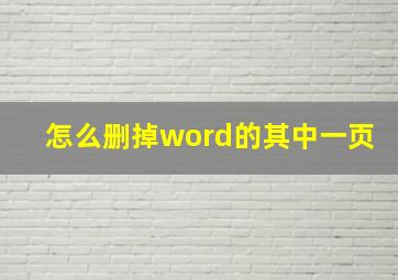 怎么删掉word的其中一页