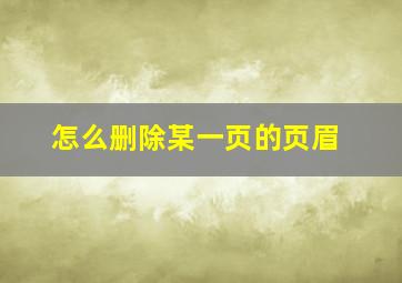 怎么删除某一页的页眉