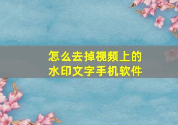 怎么去掉视频上的水印文字手机软件