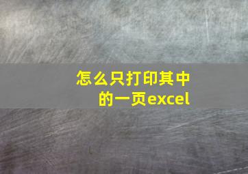 怎么只打印其中的一页excel