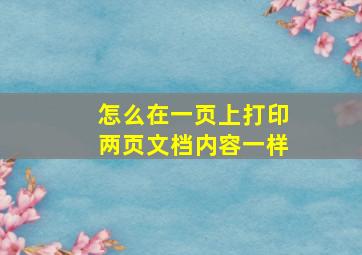 怎么在一页上打印两页文档内容一样