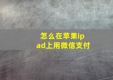 怎么在苹果ipad上用微信支付