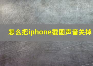 怎么把iphone截图声音关掉