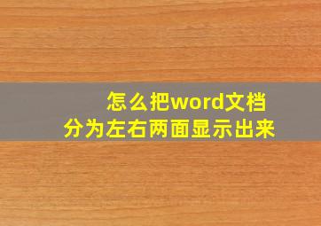 怎么把word文档分为左右两面显示出来