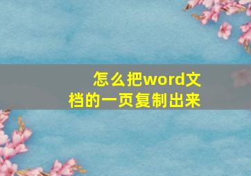 怎么把word文档的一页复制出来